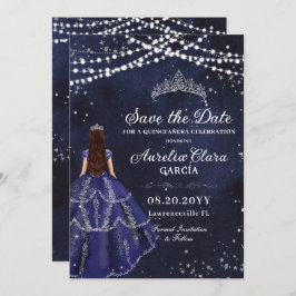 Sterrennacht Navy Blue Gown Silver Quinceañera Save The Date