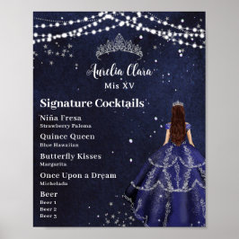 Sterrennacht Navy Blue Quinceanera Bar Drink Menu Poster