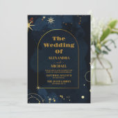 Sterrennacht Navy Blue Silver Glitter Wedding Kaart (Staand voorkant)