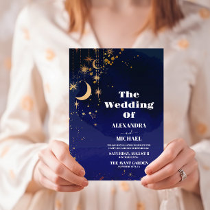 Sterrennacht Navy Blue Silver Glitter Wedding Kaart