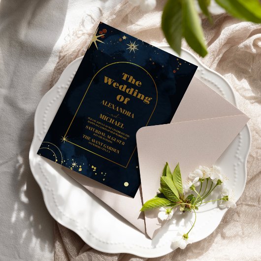 Sterrennacht Navy Blue Silver Glitter Wedding Kaart