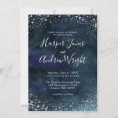 Sterrennacht Navy Blue Silver Glitter Wedding Kaart (Voorkant)