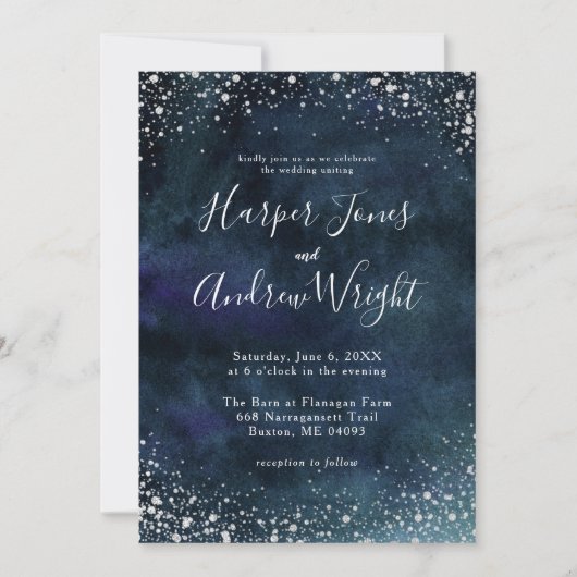 Sterrennacht Navy Blue Silver Glitter Wedding Kaart (Voorkant)