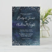 Sterrennacht Navy Blue Silver Glitter Wedding Kaart (Staand voorkant)