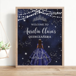 Sterrennacht Navy Blue Silver Quinceañera Sweet 16 Poster