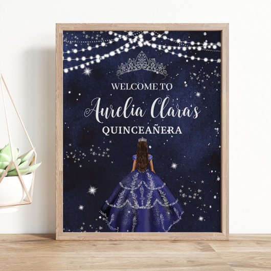 Sterrennacht Navy Blue Silver Quinceañera Sweet 16 Poster