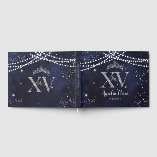 Sterrennacht Navy Blue Silver Quinceañera Verjaard Gastenboek (Volledig)