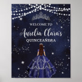 Sterrennacht Navy Blue Silver Quinceañera Verjaard Poster (Voorkant)
