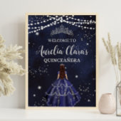 Sterrennacht Navy Blue Silver Quinceañera Verjaard Poster