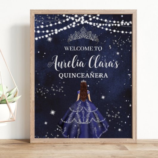 Sterrennacht Navy Blue Silver Quinceañera Verjaard Poster