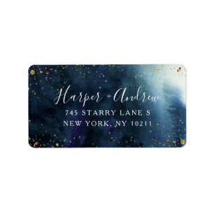 Sterrennacht Navy Blue Waterverf Return Address Etiket