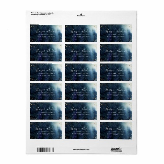 Sterrennacht Navy Blue Waterverf Return Address Etiket (Full Sheet)