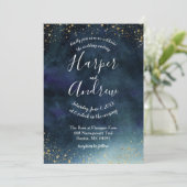 Sterrennacht Navy Blue Waterverf Wedding Kaart (Staand voorkant)