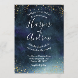Sterrennacht Navy Blue Waterverf Wedding Kaart