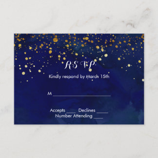Sterrennacht Navy en Nep Goud Glitter RSVP Kaartje