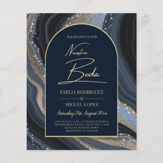 Sterrennacht Navy Gold Agate NUESTRA BODA Invite Flyer (Voorkant)
