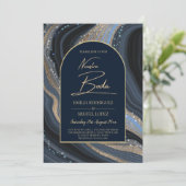 Sterrennacht Navy Gold Agate NUESTRA BODA Invite Kaart (Staand voorkant)