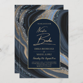 Sterrennacht Navy Gold Agate NUESTRA BODA Invite Kaart
