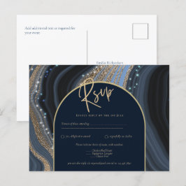 Sterrennacht Navy Gold Agate Wedding RSVP Briefkaart