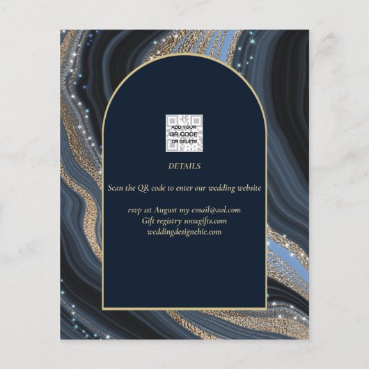Sterrennacht Navy Gold Agate Wedding SAVE DATE (Achterkant)
