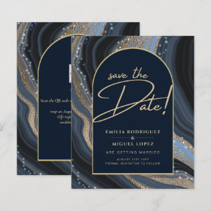 Sterrennacht Navy Gold Agate Wedding SAVE DATE