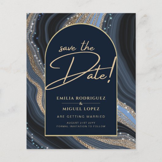 Sterrennacht Navy Gold Agate Wedding SAVE DATE Flyer (Voorkant)