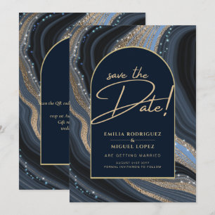 Sterrennacht Navy Gold Agate Wedding SAVE DATE Kaart