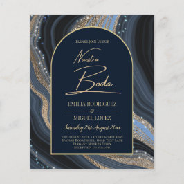 Sterrennacht Navy Goud Agate NUESTRA BODA Uitnodig Flyer