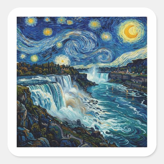 Sterrennacht Niagara Falls Vierkante Sticker (Voorkant)