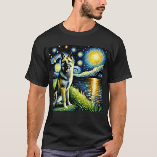 Sterrennacht Norwegian Elkhound Dog Van Gogh Lover T-shirt (Voorkant)