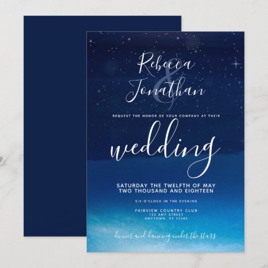 Sterrennacht onder de uitnodiging voor het huwelij (Voorkant / Achterkant)