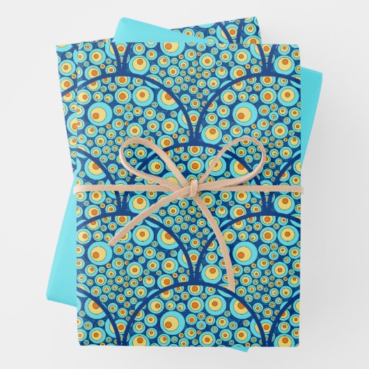 Sterrennacht op Zee Doodle Art Deco Scallop Inpakpapier Vel (In situ)