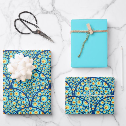 Sterrennacht op Zee Doodle Art Deco Scallop Inpakpapier Vel (Voorkant)