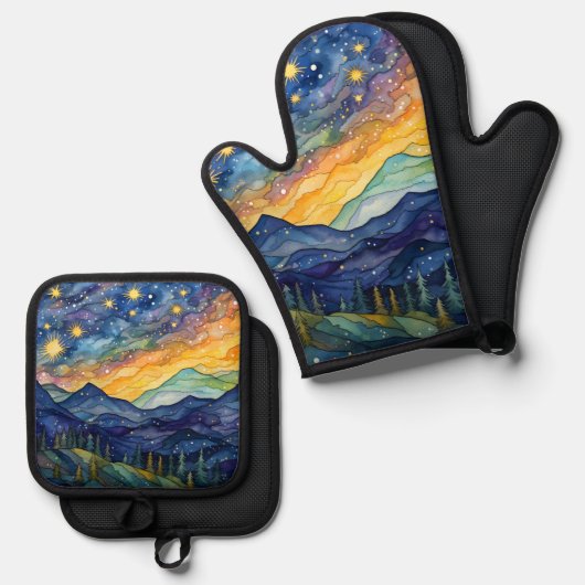 Sterrennacht Ovenwant & Pannenlap Set (Voorkant / Achterkant)
