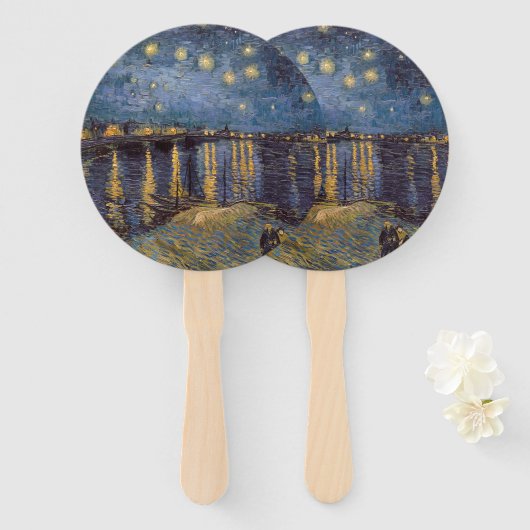 Sterrennacht over de Rhône door Vincent van Gogh Handwaaier (Voorkant en achterkant)