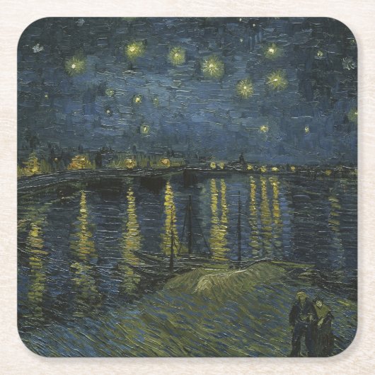 Sterrennacht over de Rhône, olieverfschilderij Van Kartonnen Onderzetters (Voorkant)