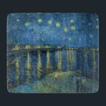 Sterrennacht over de Rijn (door van Gogh) Snijplank<br><div class="desc">In dit ontwerp staat een schilderij van de Nederlandse Post-Impressionistische kunstenaar Vincent van Gogh (1853-1890), die algemeen wordt erkend als een van de meest invloedrijke figuren uit de geschiedenis van de Westerne kunst. Het is een landschapsschilderij dat 's nachts de Franse stad Arles laat zien aan de oever van de...</div>