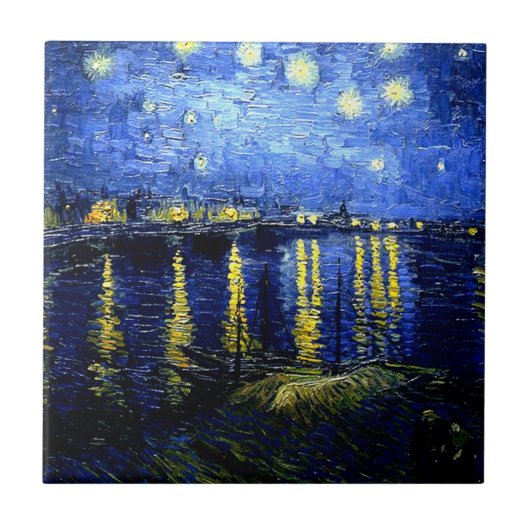 Sterrennacht over de Rijn door van Gogh Tegeltje (Voorkant)