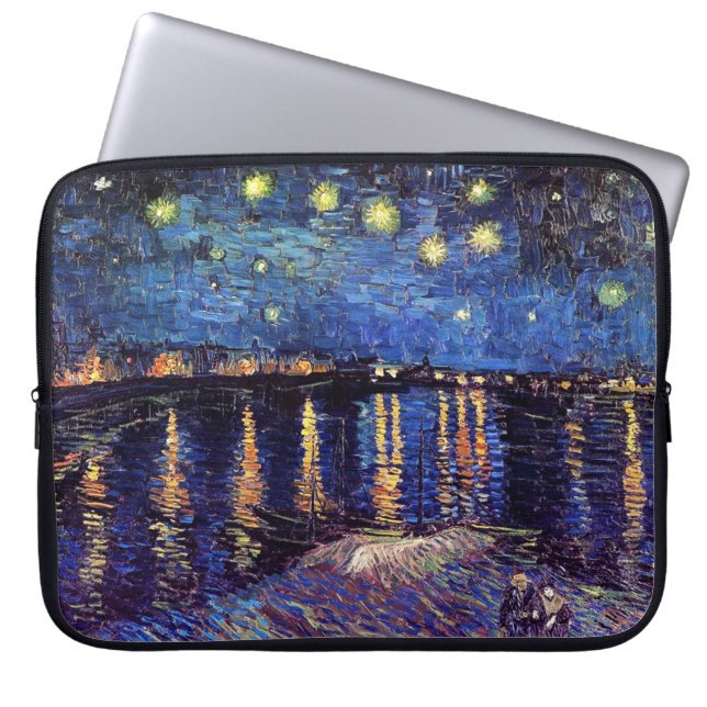 Sterrennacht over de Rijn, door Vincent van Gogh. Laptop Sleeve (Voorkant)