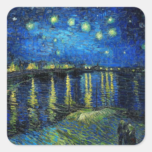 Sterrennacht over de Rijn door Vincent Van Gogh Vierkante Sticker (Voorkant)
