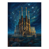 Sterrennacht over de Sagrada Familia Perfect Poster (Voorkant)