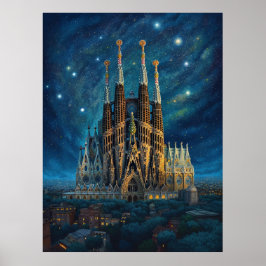 Sterrennacht over de Sagrada Familia Poster