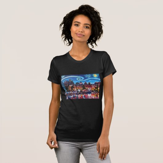 Sterrennacht over het kanaal van Amsterdam T-shirt (Voorkant volledig)
