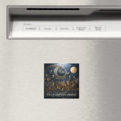 Sterrennacht over stadsbeeld 1 van 2 vierkante mag magneet (Insitu (Vaatwasser))