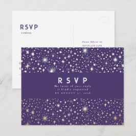 Sterrennacht Paarse en gouden bruiloft RSVP Briefkaart