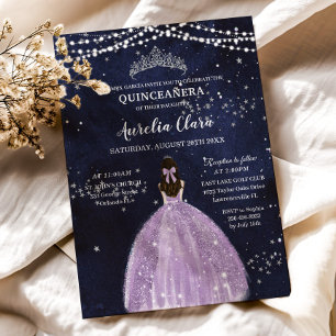 Sterrennacht Paarse Lila jurk Silver Quinceañera Kaart
