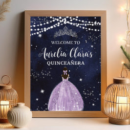 Sterrennacht Paarse Lila jurk Silver Quinceañera Poster