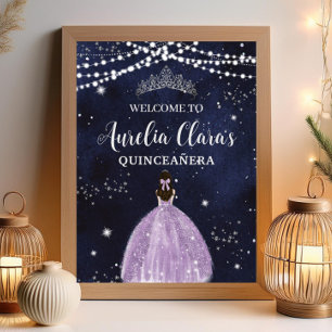 Sterrennacht Paarse Lila jurk Silver Quinceañera Poster