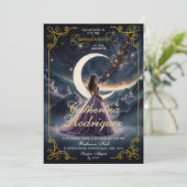 Sterrennacht Paarse Quinceañera Kaart (Staand voorkant)