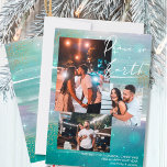 Sterrennacht Peace on Earth 3 Foto Collage Green Feestdagenkaart<br><div class="desc">Creëer uw eigen 3 fotocollage-vakantiekaart, met 'Peace on Earth hand lettering' op een 'sterry night'-achtergrond. Het ontwerp is voorzien van waterverf penseelstreken, in tinten van groen muntroze en grijs, met sterren, zeegloed en goudstof. Vrede op Aarde wordt geletterd in moderne scriptkalligrafie, die u kunt wijzigen in elke kleur die het...</div>